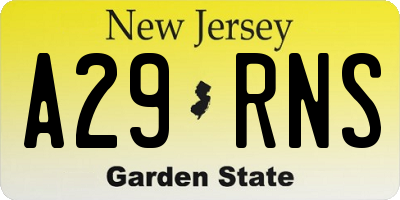 NJ license plate A29RNS