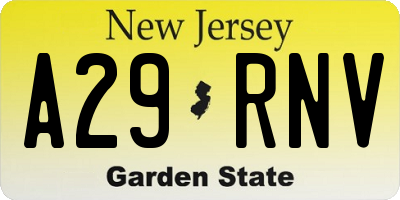 NJ license plate A29RNV