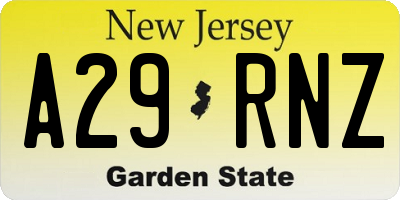 NJ license plate A29RNZ