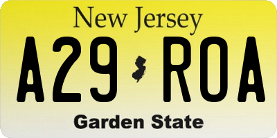 NJ license plate A29ROA