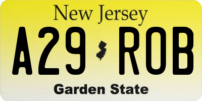 NJ license plate A29ROB