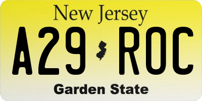 NJ license plate A29ROC
