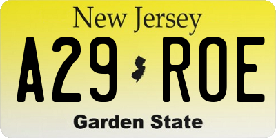 NJ license plate A29ROE