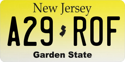 NJ license plate A29ROF