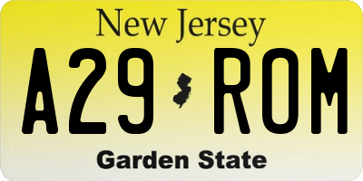 NJ license plate A29ROM