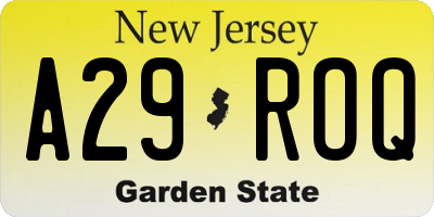 NJ license plate A29ROQ