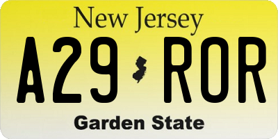 NJ license plate A29ROR