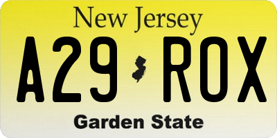 NJ license plate A29ROX