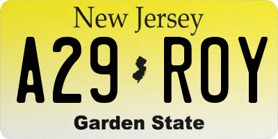 NJ license plate A29ROY