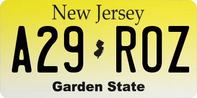 NJ license plate A29ROZ