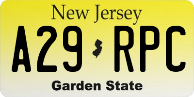 NJ license plate A29RPC