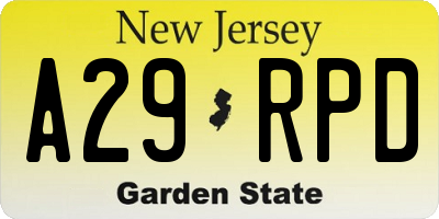 NJ license plate A29RPD