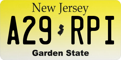 NJ license plate A29RPI