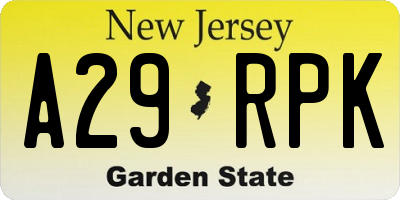 NJ license plate A29RPK