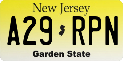 NJ license plate A29RPN