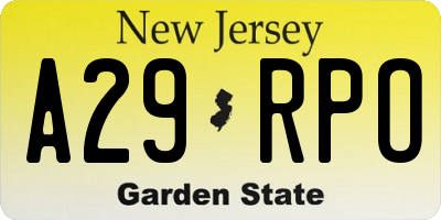 NJ license plate A29RPO