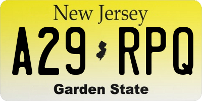 NJ license plate A29RPQ