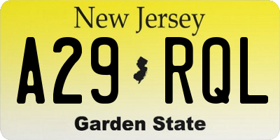 NJ license plate A29RQL