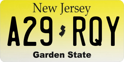 NJ license plate A29RQY