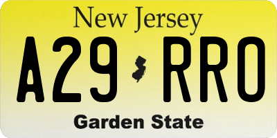 NJ license plate A29RRO
