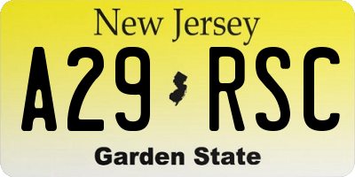 NJ license plate A29RSC