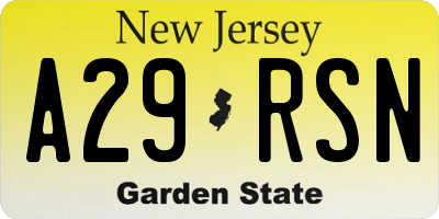 NJ license plate A29RSN