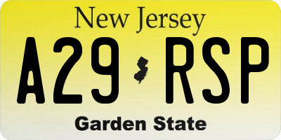 NJ license plate A29RSP
