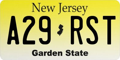 NJ license plate A29RST