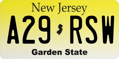 NJ license plate A29RSW
