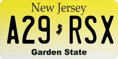 NJ license plate A29RSX