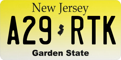 NJ license plate A29RTK
