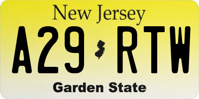 NJ license plate A29RTW