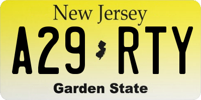 NJ license plate A29RTY