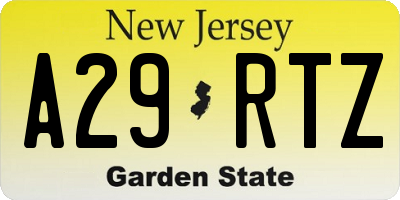 NJ license plate A29RTZ