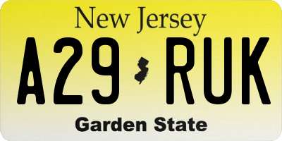 NJ license plate A29RUK