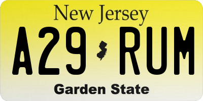 NJ license plate A29RUM