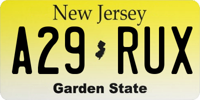 NJ license plate A29RUX