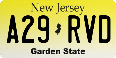 NJ license plate A29RVD