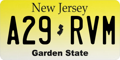 NJ license plate A29RVM