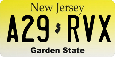 NJ license plate A29RVX