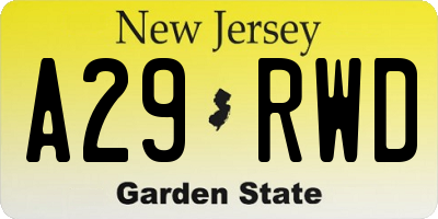 NJ license plate A29RWD
