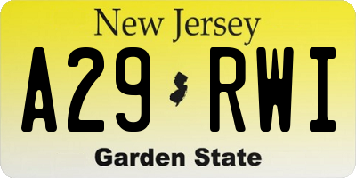 NJ license plate A29RWI