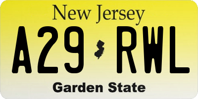 NJ license plate A29RWL