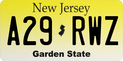 NJ license plate A29RWZ