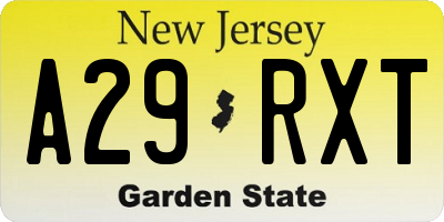 NJ license plate A29RXT