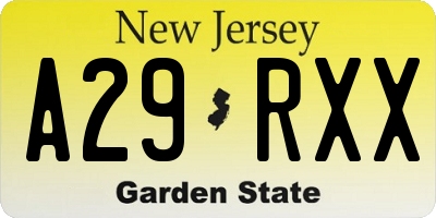 NJ license plate A29RXX
