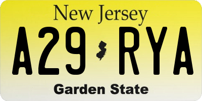 NJ license plate A29RYA