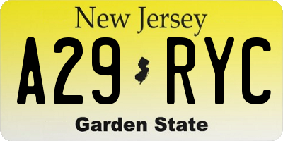 NJ license plate A29RYC