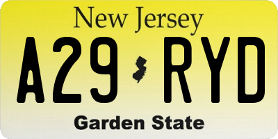 NJ license plate A29RYD