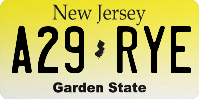 NJ license plate A29RYE